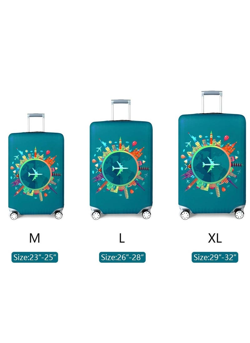 Excefore - Travel Luggage Cover, Spandex Elastic Stretch Fabric, Cover for Suitcase Luggage Protector Premium Elasticated, Washable Luggage Trolley Case, For 26-28 Inch Luggage (L, Green-Plane) - Image 1