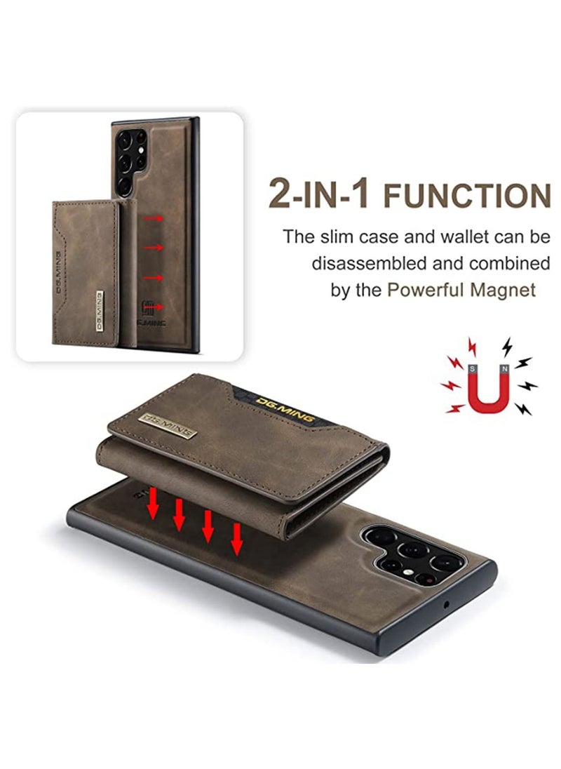 DGMING Protector for Samsung Galaxy S23 Ultra Wallet Case 2 in 1 Detachable Leather Wallet Back Cover Magnetic Wallet Protective Guard Shell with Stand Card Holder Coffee  - Image 3