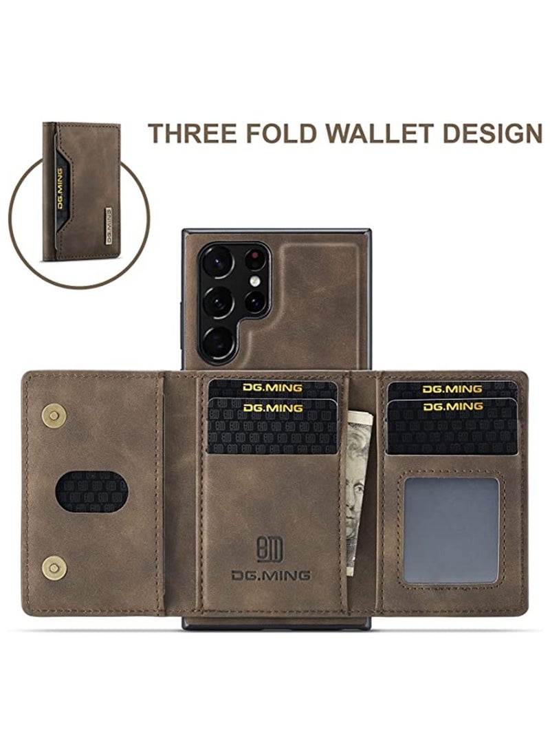 DGMING Protector for Samsung Galaxy S23 Ultra Wallet Case 2 in 1 Detachable Leather Wallet Back Cover Magnetic Wallet Protective Guard Shell with Stand Card Holder Coffee  - Image 4