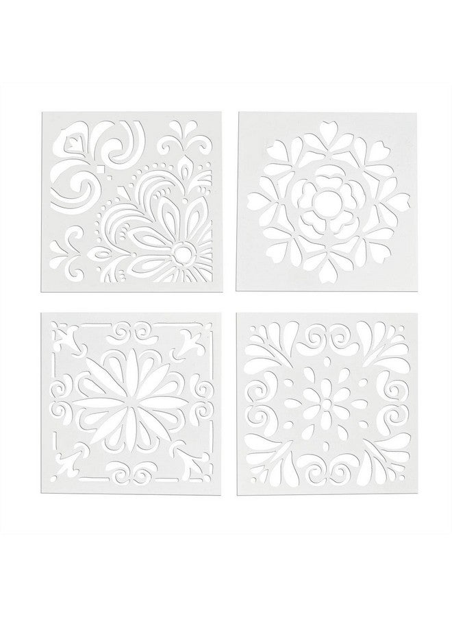 ROSENICE ROSENICE 4PC Spray Templates Retro Totem Reusable Stencils Set Cut Painting Stencil Floor Wall Tile Fabric Wood Stencils Elegant Flower Spray Template Mold Cake Decor Mold DIY Baking Tool  - Image 1