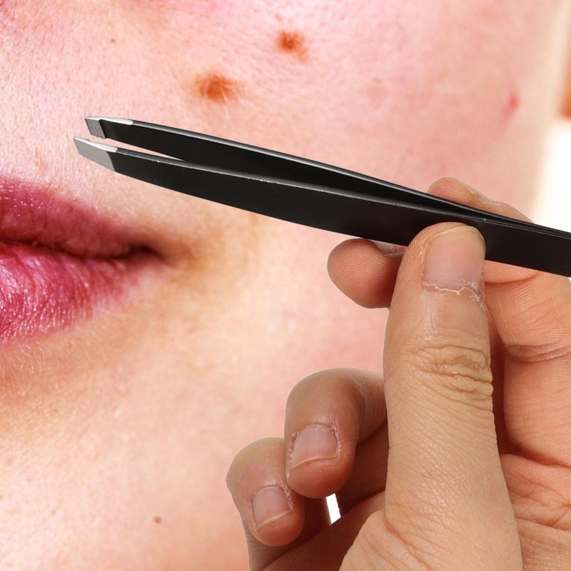 ملقط الحاجب من الفولاذ المقاوم للصدأ ذو الطرف المزدوج مائل ومدبب - أداة تجميل سوداء - Image 5