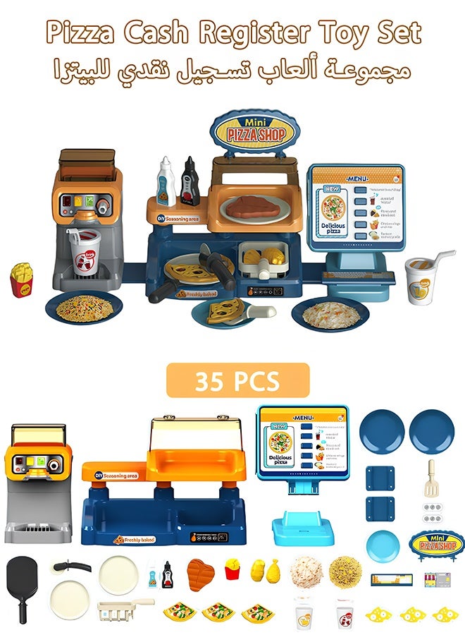 Quivlox Cash Register Playset,Kids Pretend Pizza Cash Register Toy Set with Beverage Machine, Simulated Pizza, Cutter, Plate, Etc.Sound Effects,Role-playing Toys, Interpersonal Skills Training Toys - Image 1