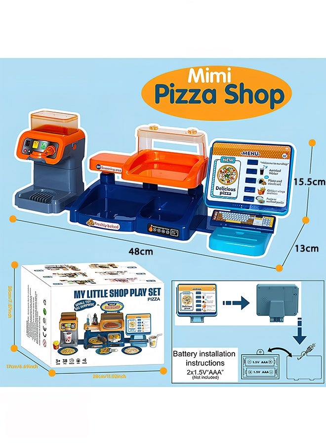 Quivlox Cash Register Playset,Kids Pretend Pizza Cash Register Toy Set with Beverage Machine, Simulated Pizza, Cutter, Plate, Etc.Sound Effects,Role-playing Toys, Interpersonal Skills Training Toys - Image 2
