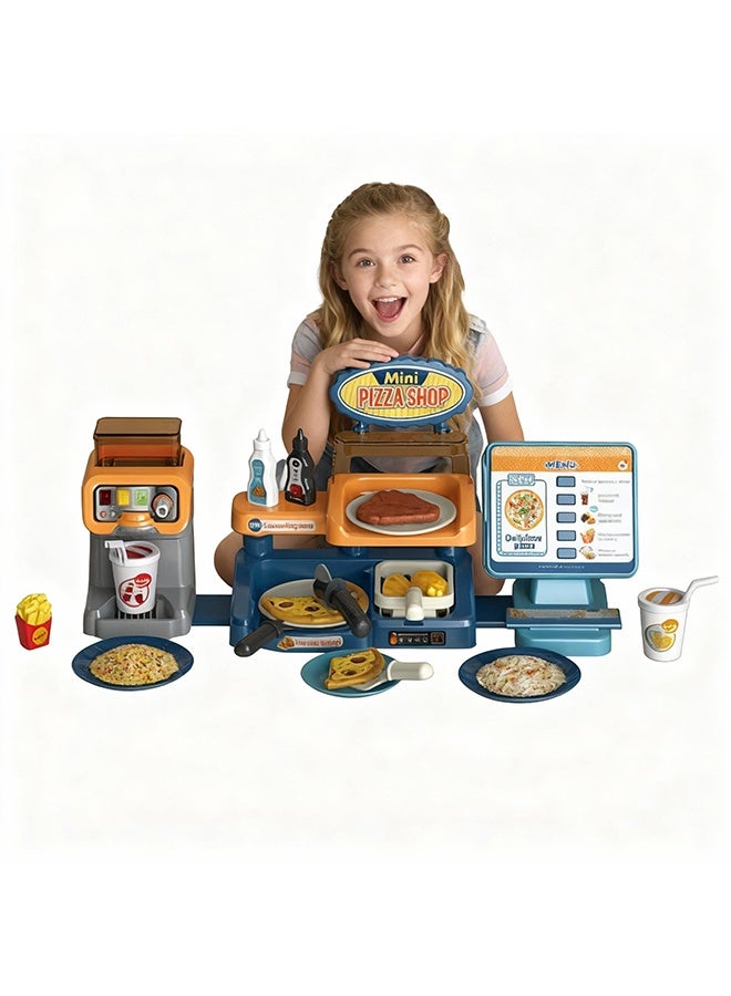 Quivlox Cash Register Playset,Kids Pretend Pizza Cash Register Toy Set with Beverage Machine, Simulated Pizza, Cutter, Plate, Etc.Sound Effects,Role-playing Toys, Interpersonal Skills Training Toys - Image 3