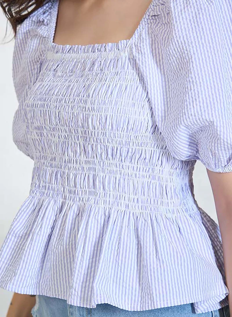 Virgio VIRGIO 100% Cotton Smocked Striped Top