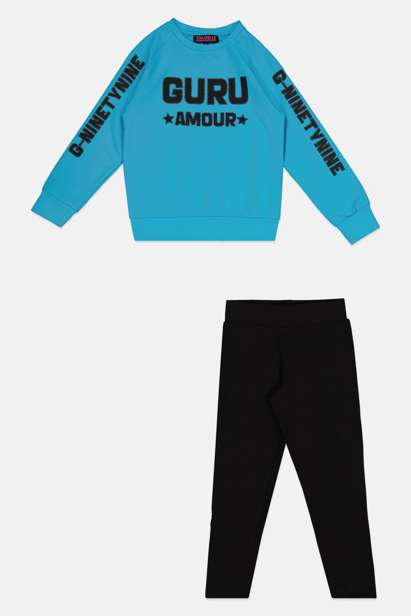 Guru 99 Kid Girl 2pcs Crew Neck Long Sleeves T-Shirt And Pant Set, Multicolor  - Image 1