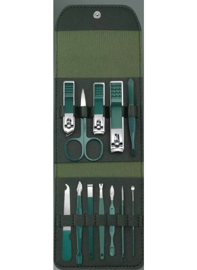 Blume Beauty 12 pieces premium Manicure set in leather case. Elegant dark Green colour Manicure Set Nail Clippers Manicure Tool Set for Personal  Care - Image 1