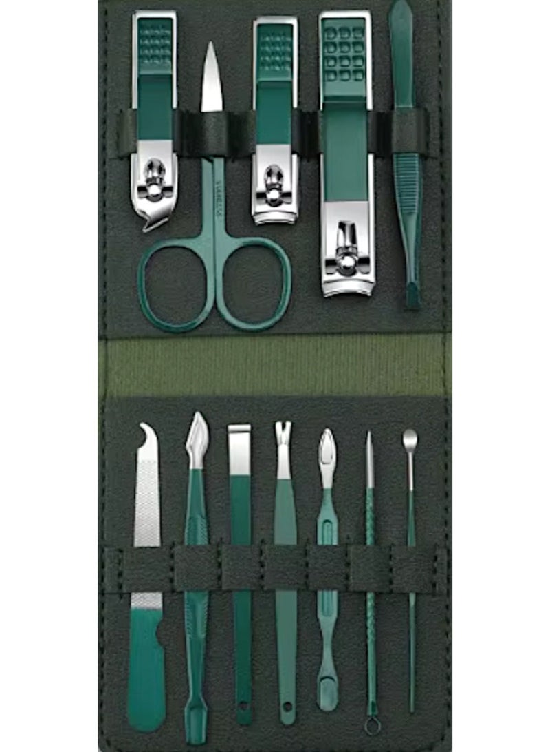 Blume Beauty 12 pieces premium Manicure set in leather case. Elegant dark Green colour Manicure Set Nail Clippers Manicure Tool Set for Personal  Care - Image 2