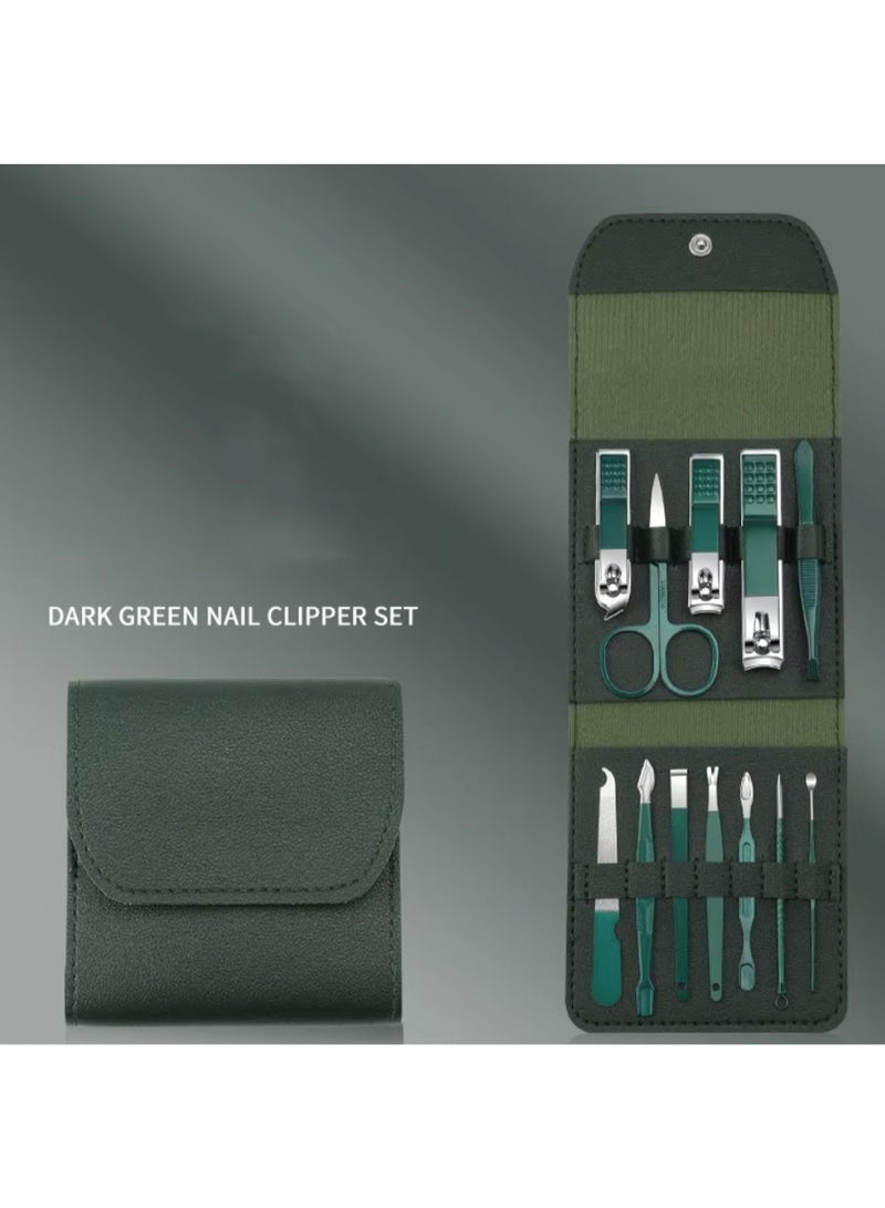 Blume Beauty 12 pieces premium Manicure set in leather case. Elegant dark Green colour Manicure Set Nail Clippers Manicure Tool Set for Personal  Care - Image 5