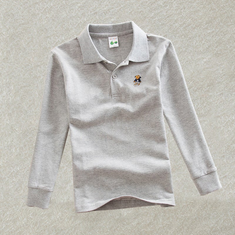 Boys' Children'S Long-Sleeved T-Shirt Cotton Baby'S Autumn Girl'S Lapel Thickened White Base Polo Shirt - Image 5