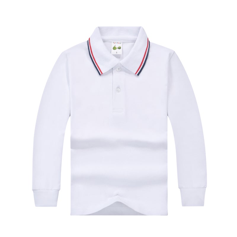 Boys' Children'S Long-Sleeved T-Shirt Cotton Baby'S Autumn Girl'S Lapel Thickened White Base Polo Shirt - Image 1