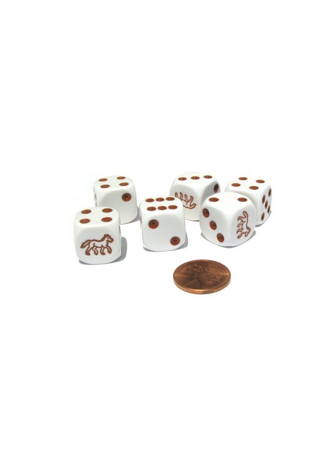 Koplow Games Set of 6 Horse 16mm D6 Round Edged Koplow Animal Dice - White with Brown Pips  - Image 4