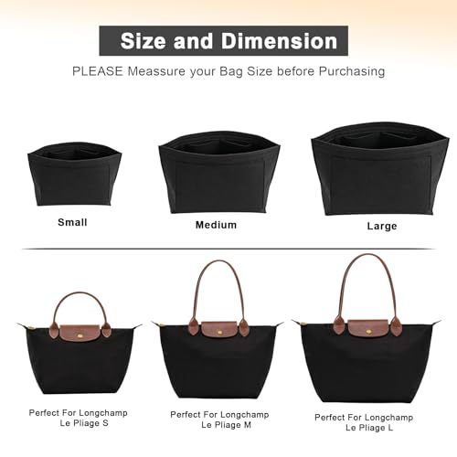 LOUKAYCCI Felt Purse Organizer Insert for Longchamp Le Pliage M Handbag Insert (Medium, Black) - Image 4