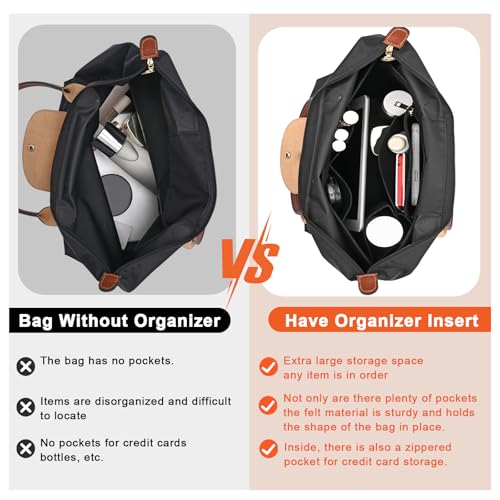 LOUKAYCCI Felt Purse Organizer Insert for Longchamp Le Pliage M Handbag Insert (Medium, Black) - Image 3