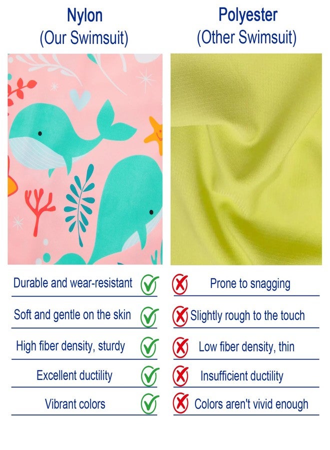 upandfast Baby Girl Swimsuit Toddler Girl Swimwear with Full Zipper UPF 50+ Sun Protection Long Sleeve Baby Girl One Piece Bathing Suit (Pink Whale, 2-3 Years) - Image 4
