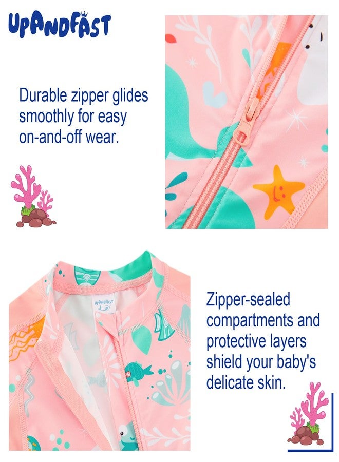 upandfast Baby Girl Swimsuit Toddler Girl Swimwear with Full Zipper UPF 50+ Sun Protection Long Sleeve Baby Girl One Piece Bathing Suit (Pink Whale, 2-3 Years) - Image 5