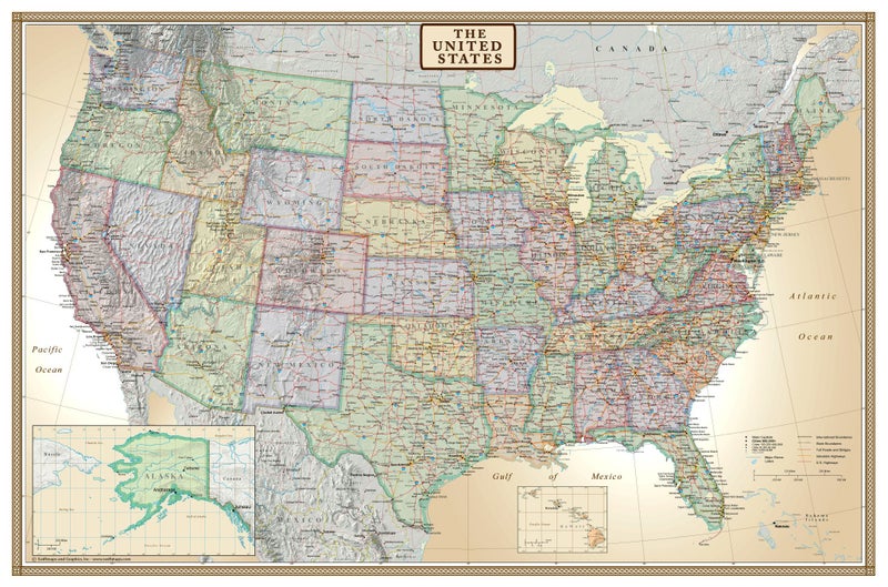 Swiftmaps 24x36 United States, USA US Executive Wall Map Poster Mural (24x36 Laminated) - Image 1