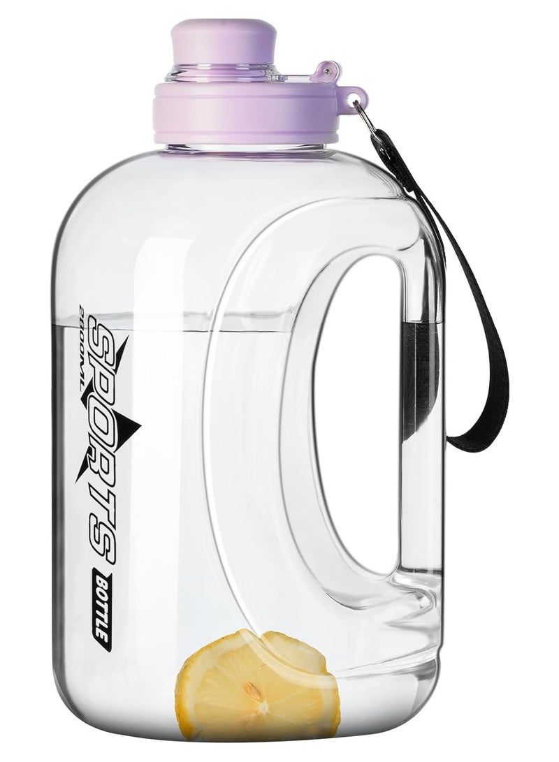 Generic Half Gallon Water Bottle, 95 OZ/ 2.8 L, BPA Free, Modern, Sports, Gym, Outdoor, Purple, Plastic, Oval, Straw, Portable Handle, 5.31" W x 10.62" H - Image 1