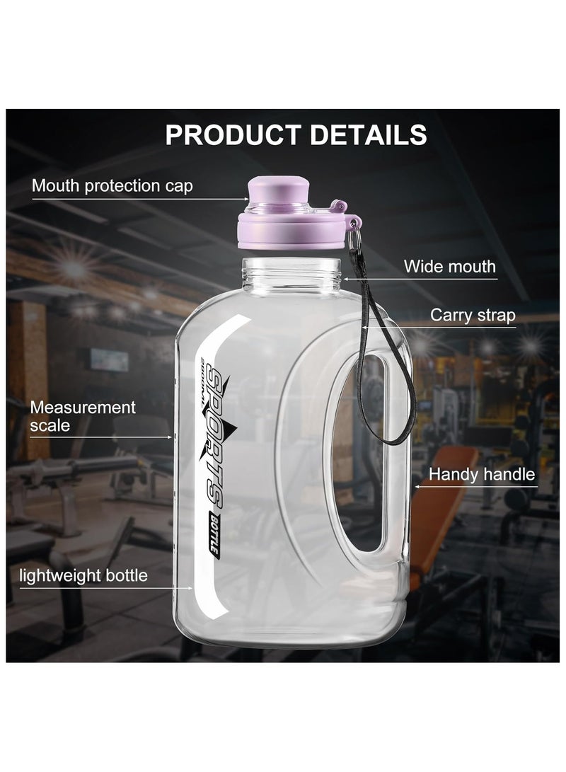 Generic Half Gallon Water Bottle, 95 OZ/ 2.8 L, BPA Free, Modern, Sports, Gym, Outdoor, Purple, Plastic, Oval, Straw, Portable Handle, 5.31" W x 10.62" H - Image 2