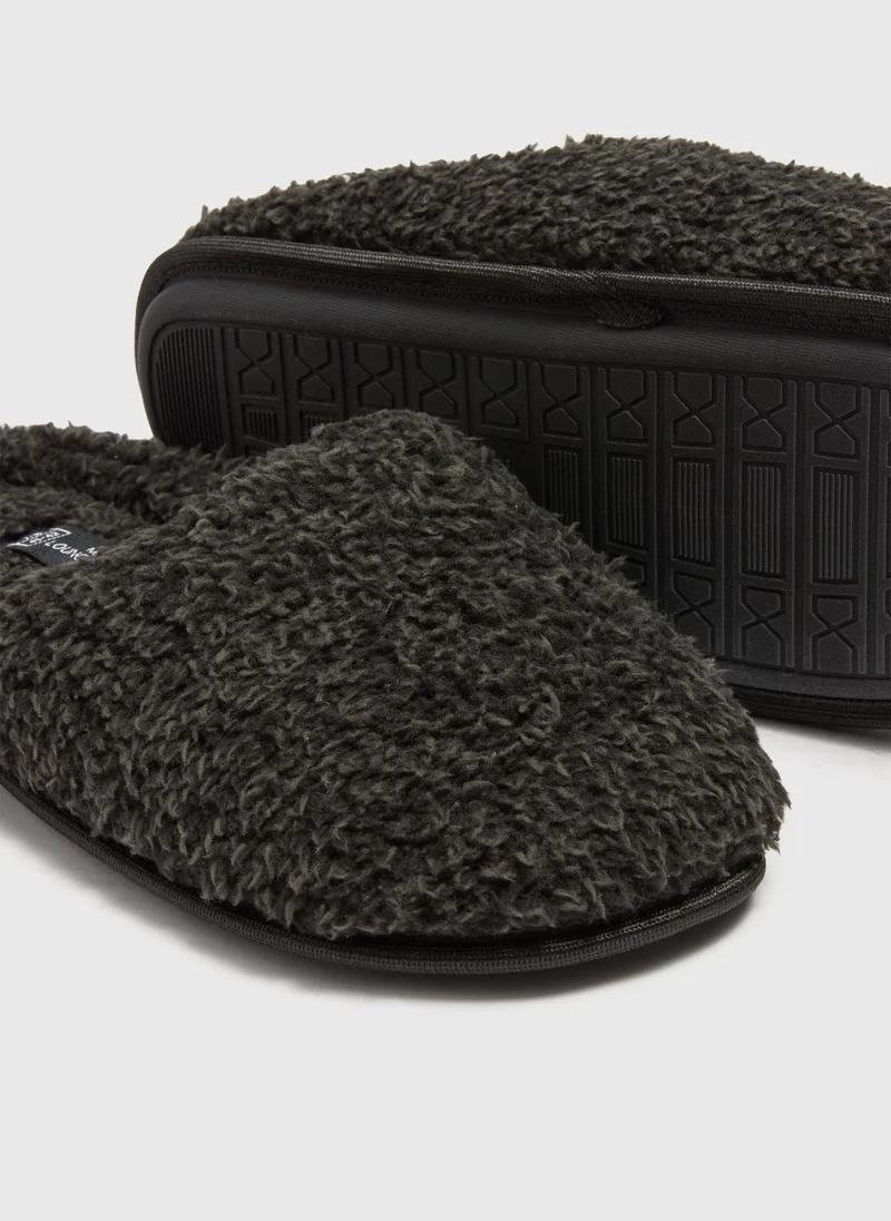 Matalan Charcoal Fluffy Gown Mule Slippers