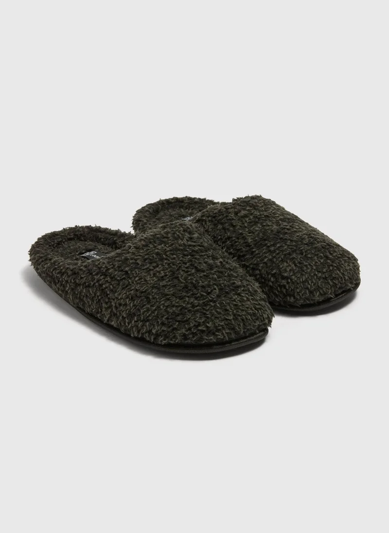 Matalan Charcoal Fluffy Gown Mule Slippers