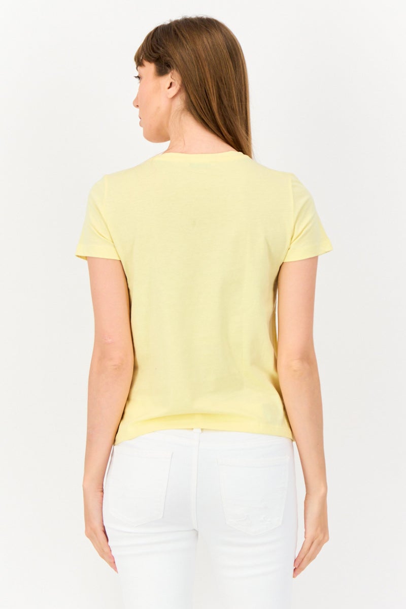 ONLY Women Crew Neck Short Sleeve Graphic Print Top, Light Yellow - Image 2