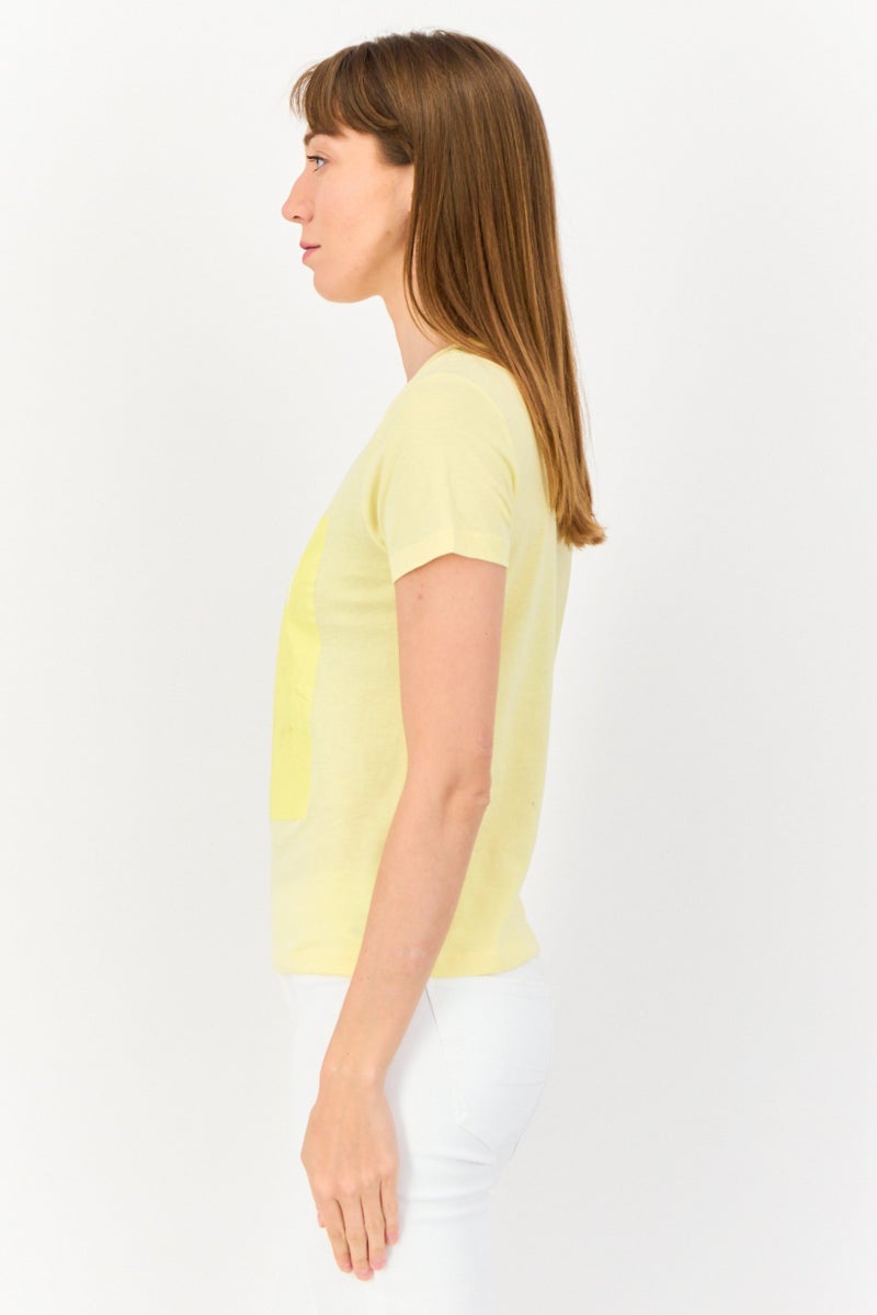 ONLY Women Crew Neck Short Sleeve Graphic Print Top, Light Yellow - Image 3
