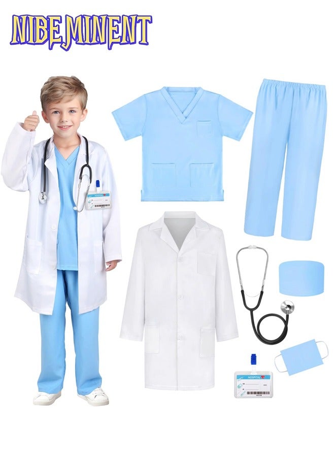 NIBEMINENT Doctor Costume for Kids Doctor Lab Coat for Kids Real Stethoscope, Girls Boys Halloween Costumes for Kids age 3-11