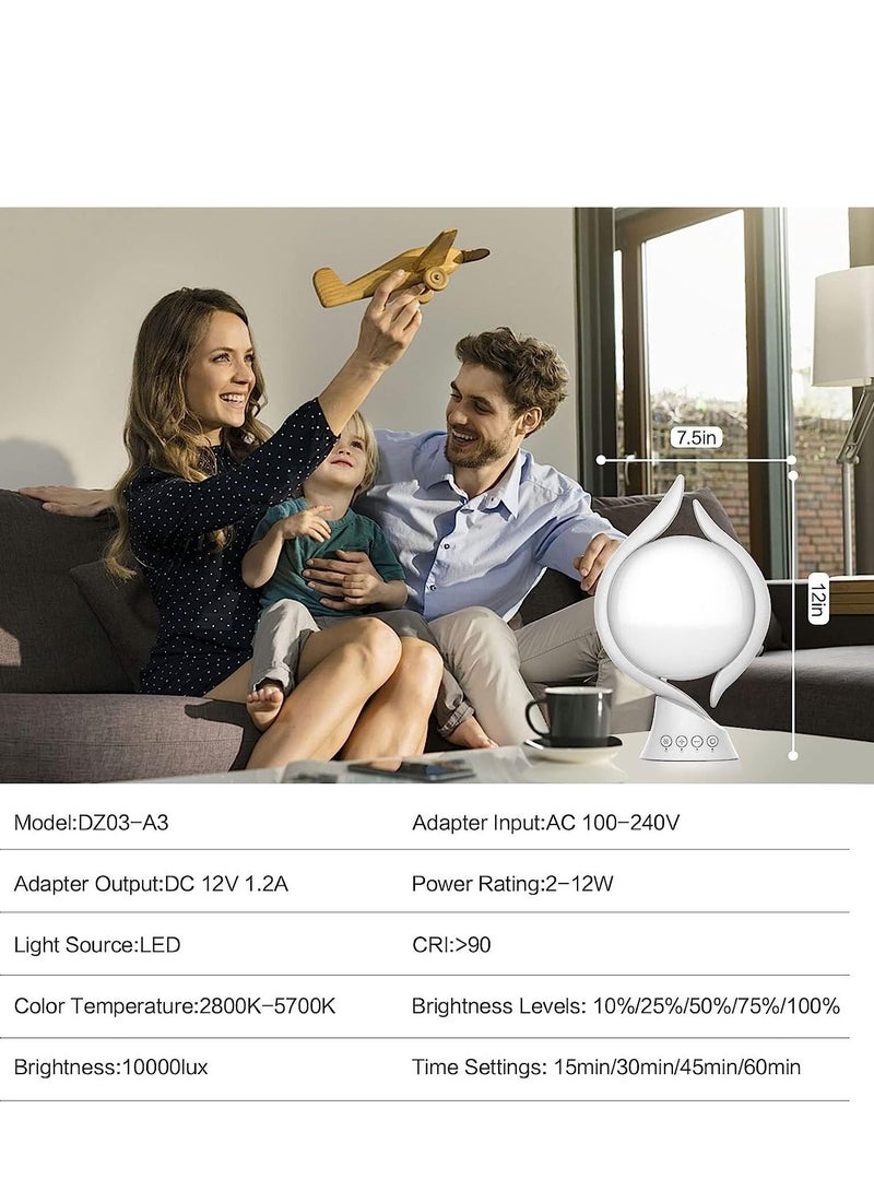 Light Therapy Lamp 10000 Lux, UV-Free Lamps Adjustable Temp/Brightness, Timer & Memory Function, Full Spectrum, Bright Seasonal Sun for Bedroom, Office