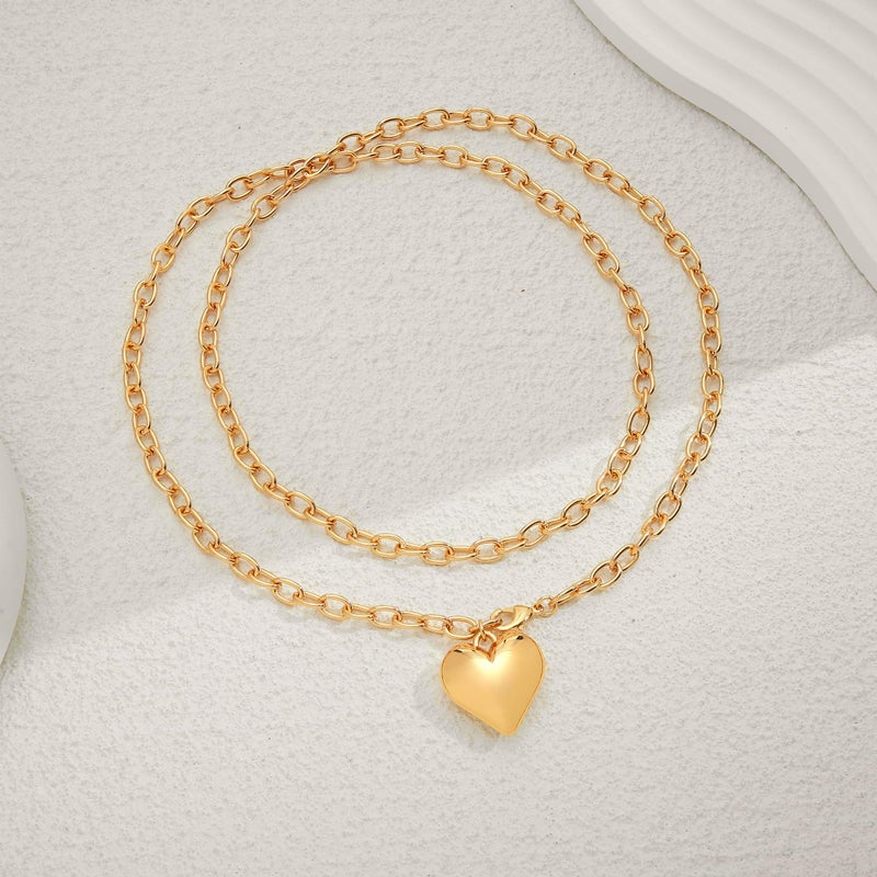 WOWORAMA Gold Heart Necklace for Women Double Layered Puffy Heart Pendant Necklace Trendy Long Chunky Statement Gold Necklaces - Image 3