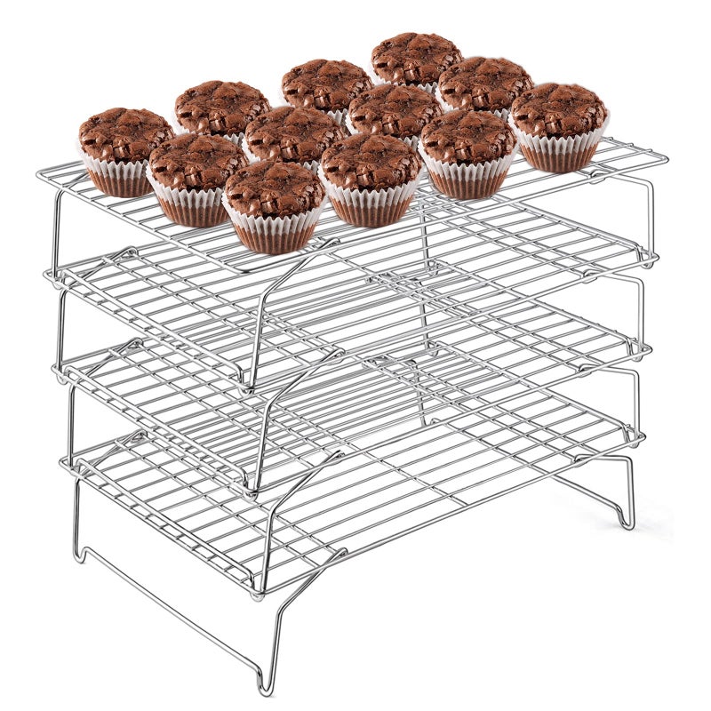 E-far Efar 4Tier Cooling Rack 15x101 Stainless Steel Stackable Wire Cooling Rack for Baking Cooking Cookies Folding Leg  Nontoxic Oven Safe  Dishwasher Safe