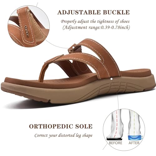 COFACE Womens Orthopedic Flip Flops Ladies Slip On Athletic Yoga Memory Foam Cushioned Recovery Walking Thong Sandals Summer Beach Pool Slippers Comfortable Plantar Fasciitis Arch Support Tan Size 8 - Image 4