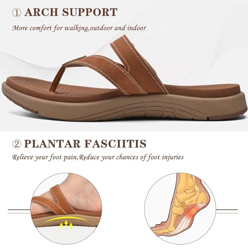 COFACE Womens Orthopedic Flip Flops Ladies Slip On Athletic Yoga Memory Foam Cushioned Recovery Walking Thong Sandals Summer Beach Pool Slippers Comfortable Plantar Fasciitis Arch Support Tan Size 8 - Image 3