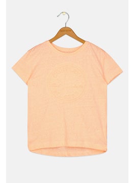 Kids Girl Brand Logo Short Sleeves Training Top, Coral
