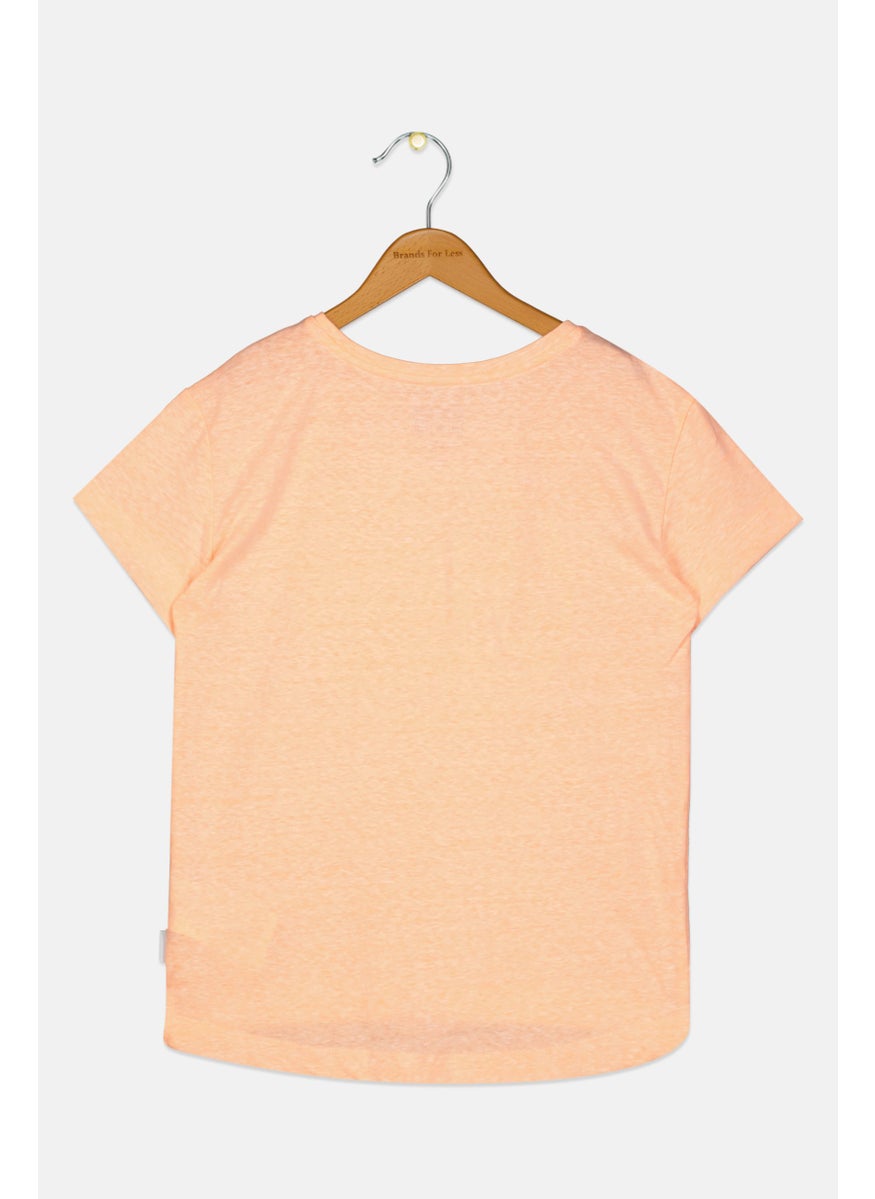 CONVERSE - Kids Girl Brand Logo Short Sleeves Training Top, Coral - Image 1