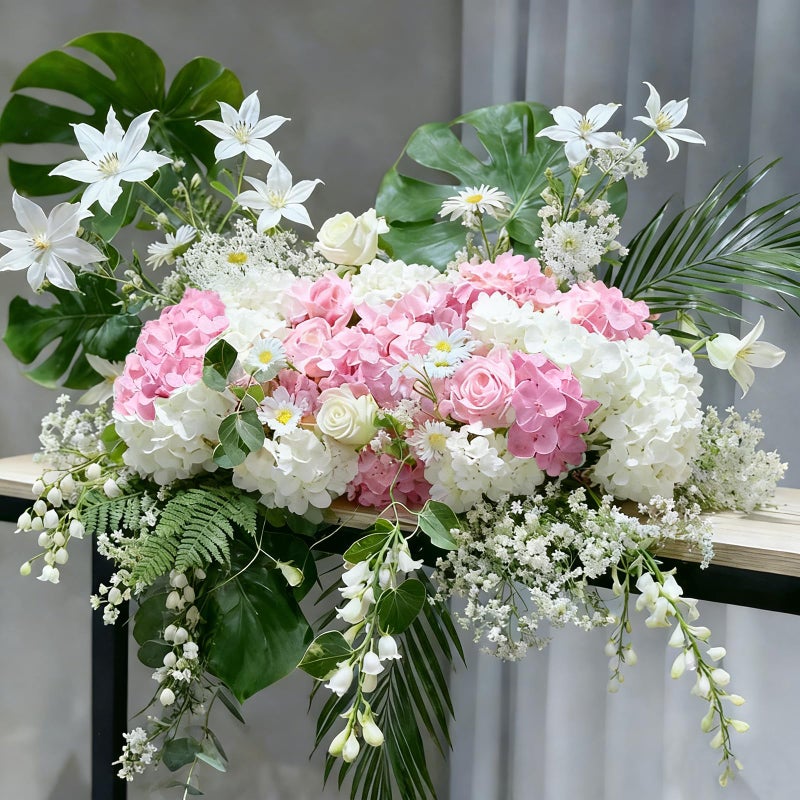 Cherica 20 Pcs White and Pink Hydrangea Artificial Flowers Bulk, Faux Hydrangea Flowers Heads, Artificial Fake Silk Hydrangea Flowers with Stems, White Flowers Artificial for Decoration Wedding DÃ©cor - Image 4
