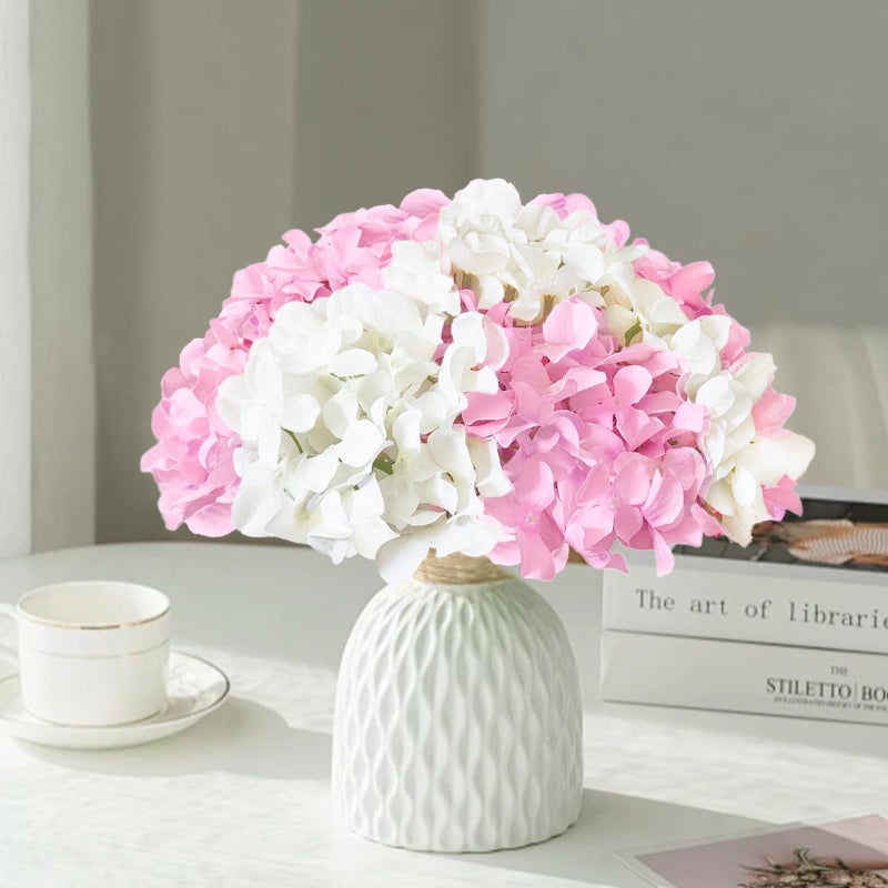 Cherica 20 Pcs White and Pink Hydrangea Artificial Flowers Bulk, Faux Hydrangea Flowers Heads, Artificial Fake Silk Hydrangea Flowers with Stems, White Flowers Artificial for Decoration Wedding DÃ©cor - Image 5