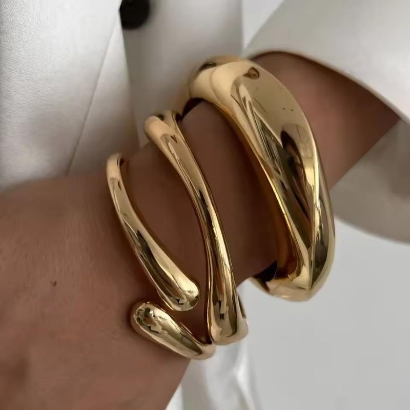 WAINIS 3Pcs Chunky Gold Bangle Bracelets for Women Trendy Wide Wrist Cuff Bracelets Stack Statement Bangle Fashion Gift - Image 5