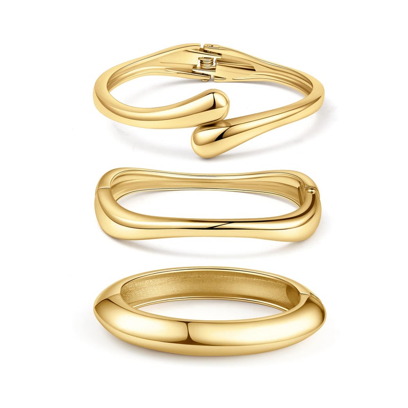 WAINIS 3Pcs Chunky Gold Bangle Bracelets for Women Trendy Wide Wrist Cuff Bracelets Stack Statement Bangle Fashion Gift - Image 1