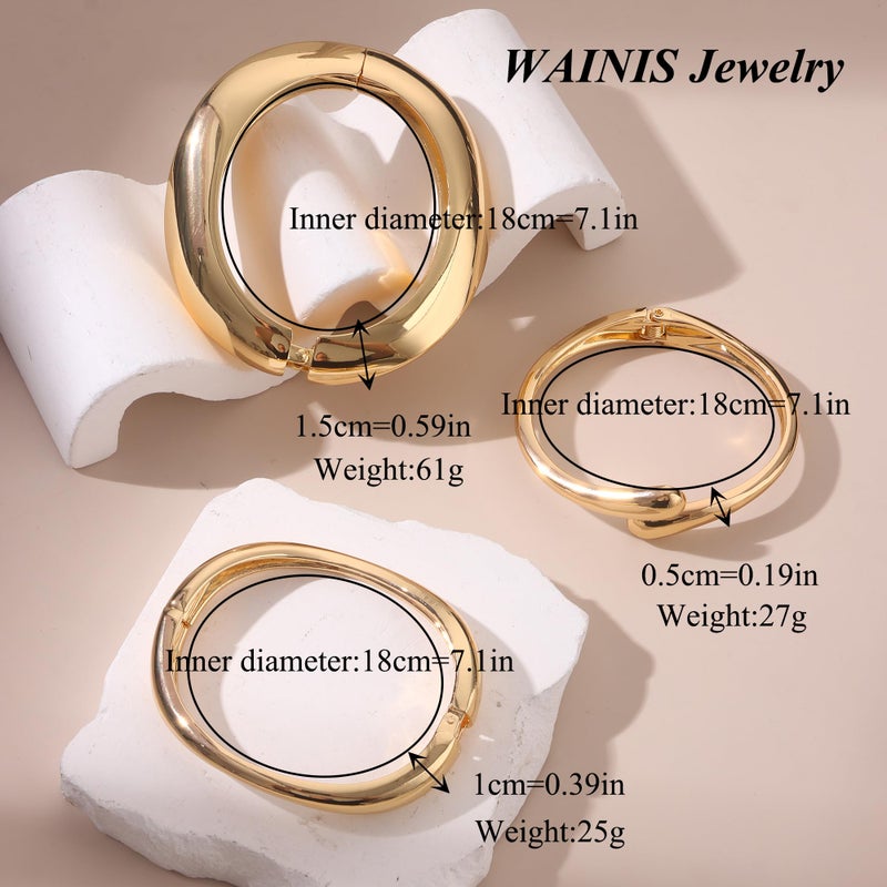 WAINIS 3Pcs Chunky Gold Bangle Bracelets for Women Trendy Wide Wrist Cuff Bracelets Stack Statement Bangle Fashion Gift - Image 4