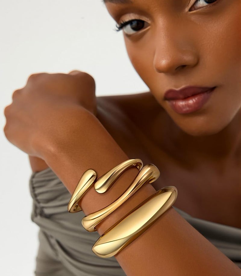 WAINIS 3Pcs Chunky Gold Bangle Bracelets for Women Trendy Wide Wrist Cuff Bracelets Stack Statement Bangle Fashion Gift - Image 3