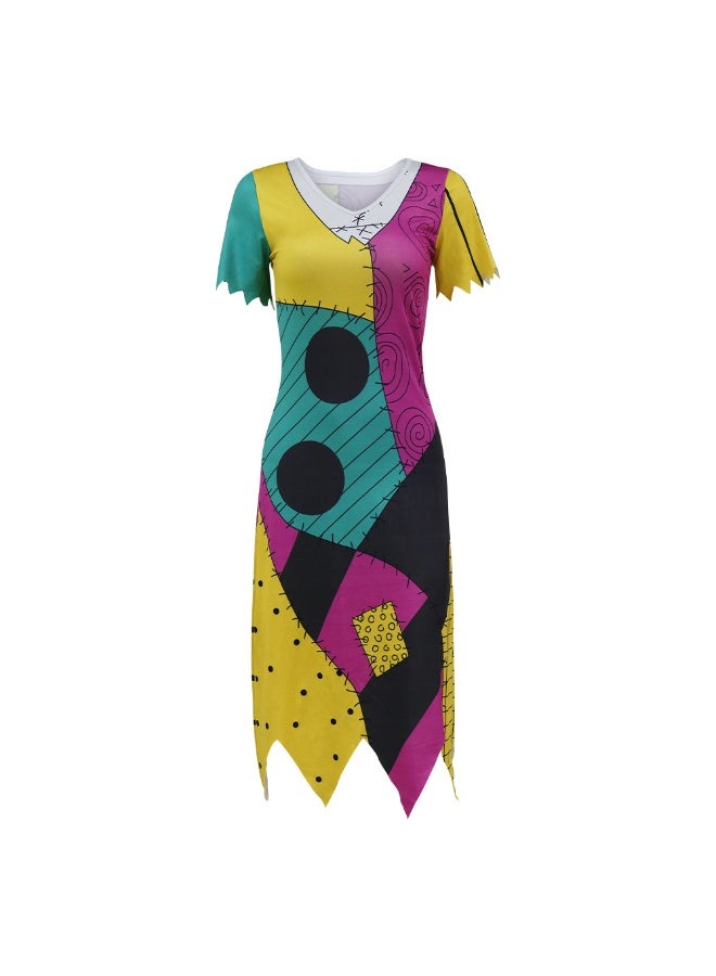 NIBEMINENT Halloween costume printed dress, dark style cosplay Christmas Nightmare Sally role-playing dress, dress girl - Image 1