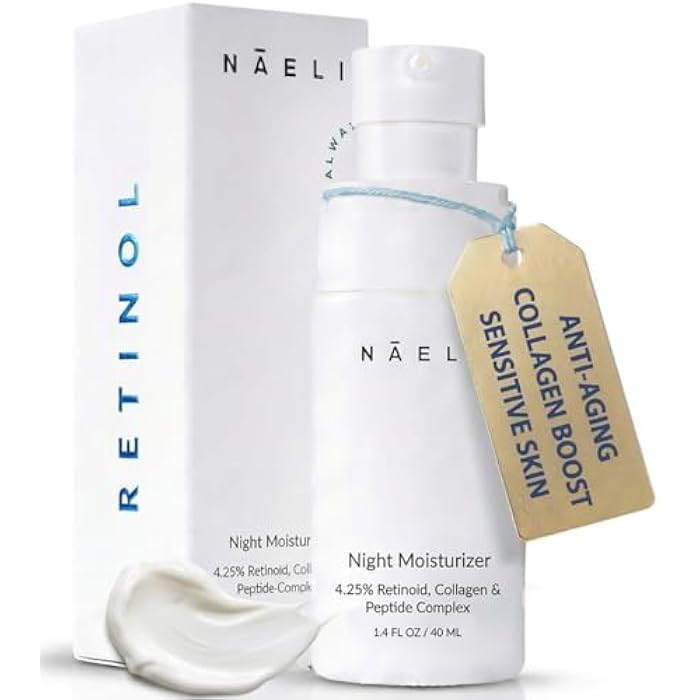NAELI Retinoid Cream - 4.25% Retinol Night Moisturizer for Face & Neck with Collagen, Peptides & Hyaluronic Acid - Anti Aging Wrinkle Cream, Improves Skin Tone & Texture, 1.4 oz - Image 1
