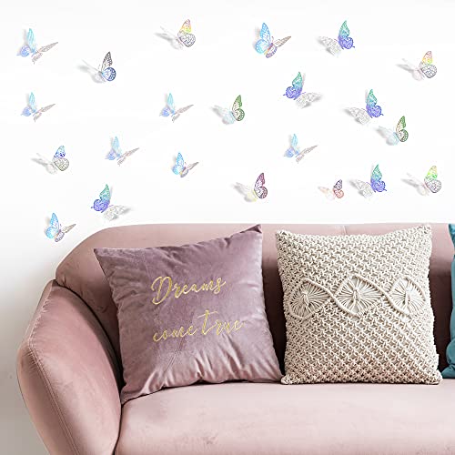 SAOROPEB 3D Butterfly Wall Decor, 72 Pcs 3 Styles 3 Sizes, Removable Metallic Wall Sticker Room Mural Decals for Kids Bedroom Nursery Classroom Party Decoration Wedding Decor DIY Gift (Laser) - Image 4