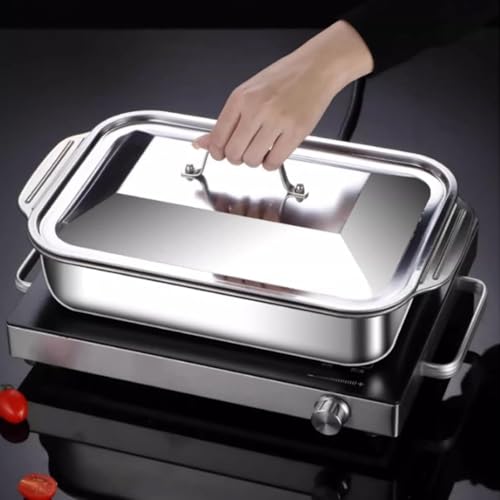 Touchcart Stainless Steel Serving Tray with Lid 32×19×6 CM Deep | Heavy Duty Buffet Steam Table Pan for Catering, Hotel & Home | Multipurpose Roasting, Baking & Food Storage Tray (Silver, 1 Pc) - Image 4