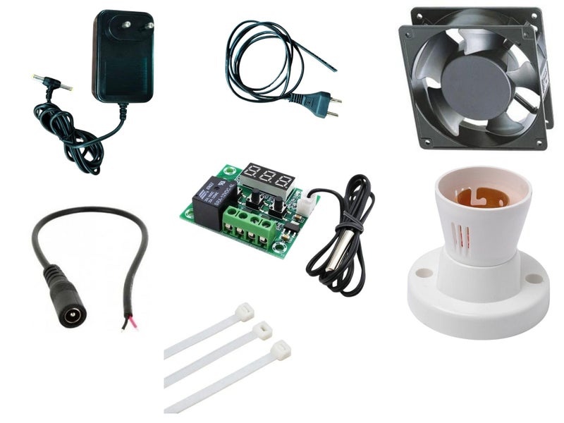 TMW TM&W- W1209 Kit-12V W1209 Digital Temperature Controller+12V DC 3 inch Cooling Fan (2pcs)+12V AC-DC Power Adapter+2 Holder+2pin With Cable(1pcs) - Image 1