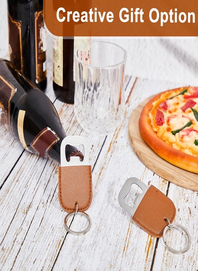 Maxcheck 24 Pcs Dye Leather Bottle Opener Keychain Sublimation Beer Steel Bottle Opener PU Leather Keychain Sublimation for Gift (Brown) - Image 3