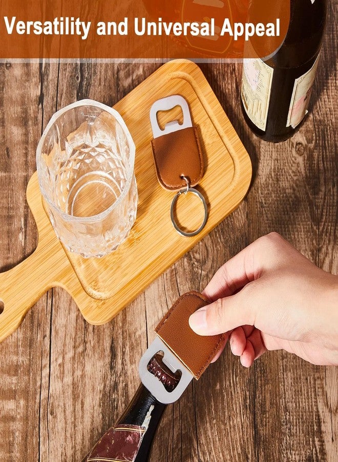 Maxcheck 24 Pcs Dye Leather Bottle Opener Keychain Sublimation Beer Steel Bottle Opener PU Leather Keychain Sublimation for Gift (Brown) - Image 4