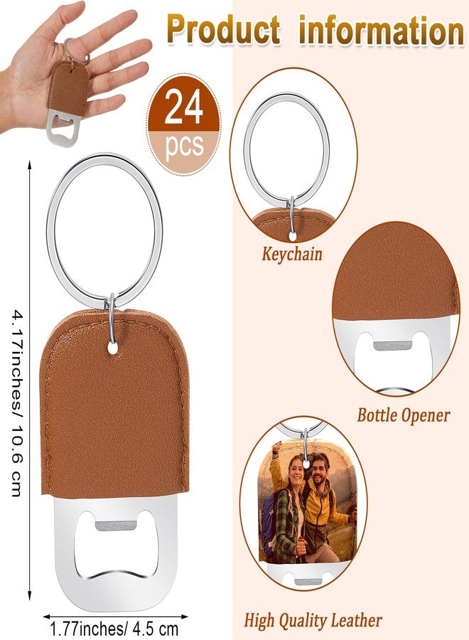 Maxcheck 24 Pcs Dye Leather Bottle Opener Keychain Sublimation Beer Steel Bottle Opener PU Leather Keychain Sublimation for Gift (Brown) - Image 2