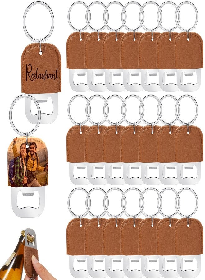 Maxcheck 24 Pcs Dye Leather Bottle Opener Keychain Sublimation Beer Steel Bottle Opener PU Leather Keychain Sublimation for Gift (Brown) - Image 1